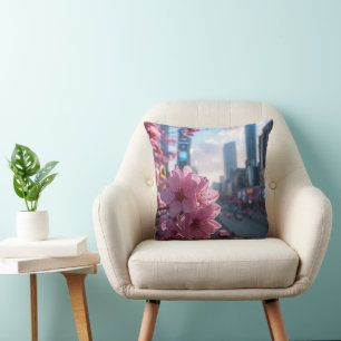 Modern Cherry Blossom Throw Pillow