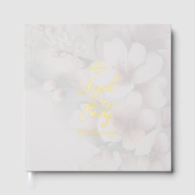 Modern Cherry Blossom Wedding Foil Guest Book (Front)