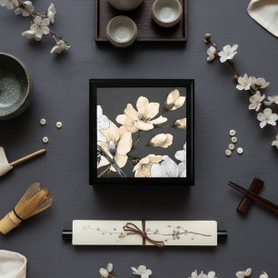 Modern Cherry Blossoms on Gray Fabric Gift Box