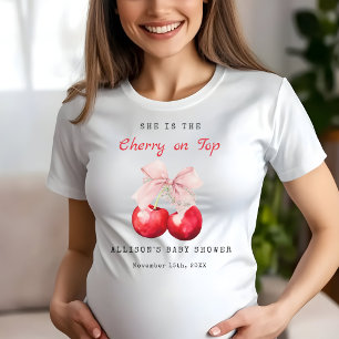 Modern Cherry On Top Pink Bow Baby Shower T-shirt