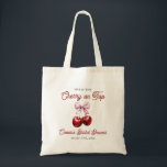 Modern Cherry On Top Pink Bow Bridal Shower Tote Bag<br><div class="desc">Carry your bridal shower essentials in style with our Modern Cherry On Top Pink Bow Bridal Shower Tote Bag. This chic tote features a playful cherry design paired with a delicate pink bow, making it a perfect blend of fun and elegance. Ideal as a gift for the bride or bridal...</div>