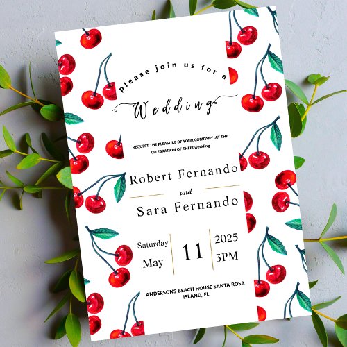 Modern cherry pattern Garden elegant wedding Party Invitation