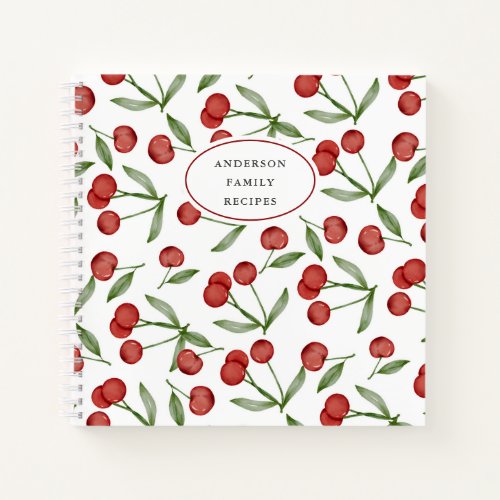 Modern Cherry Pattern Personalized Recipe Notebook