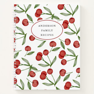 Modern Cherry Pattern Personalized Recipe Notebook