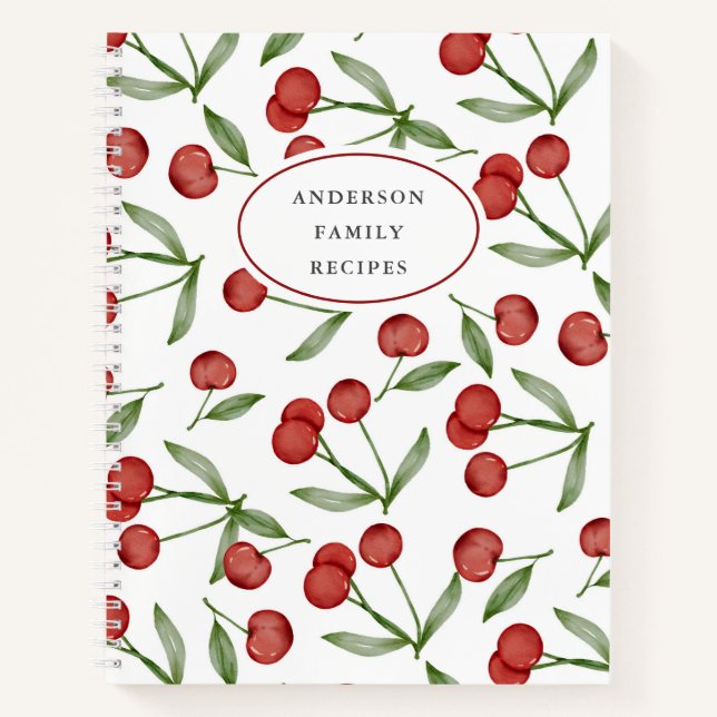 Modern Cherry Pattern Personalized Recipe Notebook (Front)