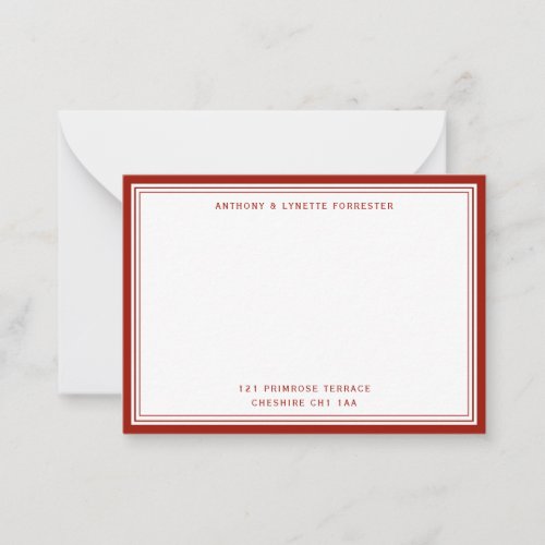 Modern Cherry Red Border Name  Address   Note Card