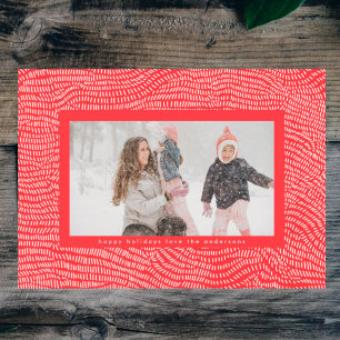 Modern Cherry Red Doodle Christmas Frame Photo Holiday Card