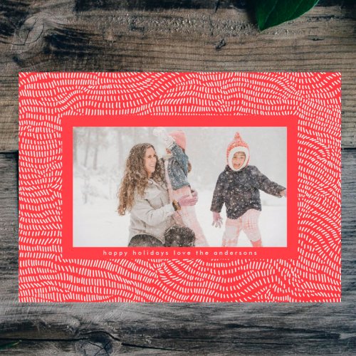 Modern Cherry Red Doodle Christmas Frame Photo Holiday Card