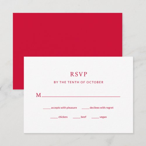 Modern Cherry Red Wedding | Meal Choice RSVP Card