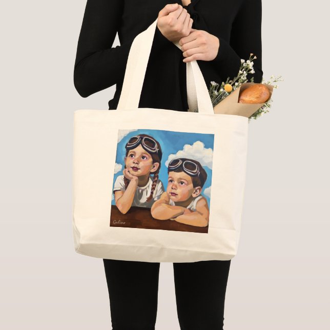 Modern Cherub Painting - Rembrandt Inspired Art Large Tote Bag (Front (Product))