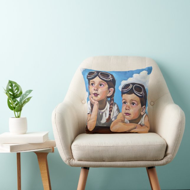 Modern Cherub Painting - Rembrandt Inspired Art Throw Pillow (Chair)