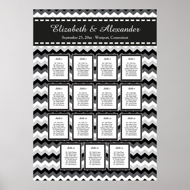 Modern Chevon Wedding 15 Table Seating Chart (Front)