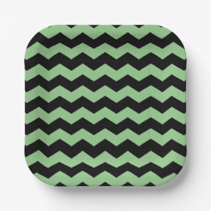Modern Chevron Black and Light Green Pattern Paper Plates