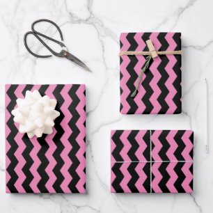 Modern Chevron Black and Pink Pattern  Wrapping Paper Sheets