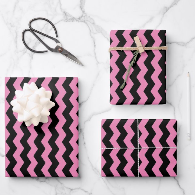 Modern Chevron Black and Pink Pattern  Wrapping Paper Sheets (Front)