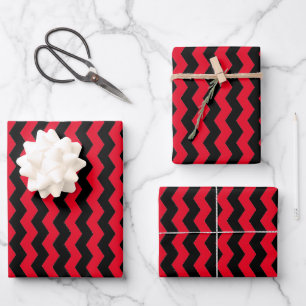 Modern Chevron Black and Red Stripes Pattern Wrapping Paper Sheets