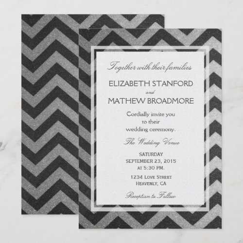 Modern Chevron Black and Silver 5x7 Paper Invitation Card
