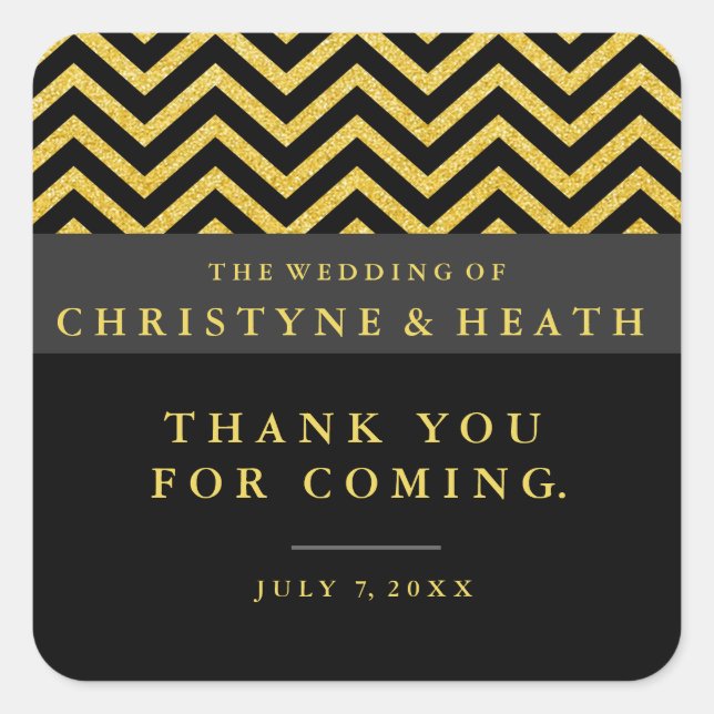 Modern Chevron Black & Gold Elegant Favor Sticker (Front)