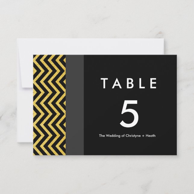 Modern Chevron Black & Gold Table Number Card (Front)