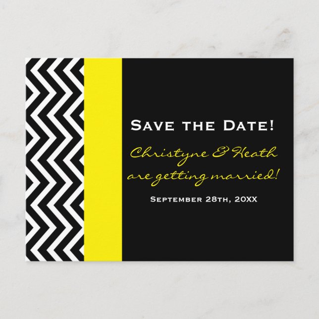 Modern Chevron Black & Yellow Save Date Postcard (Front)