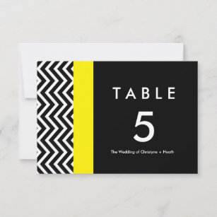 Modern Chevron Black & Yellow Table Number Card