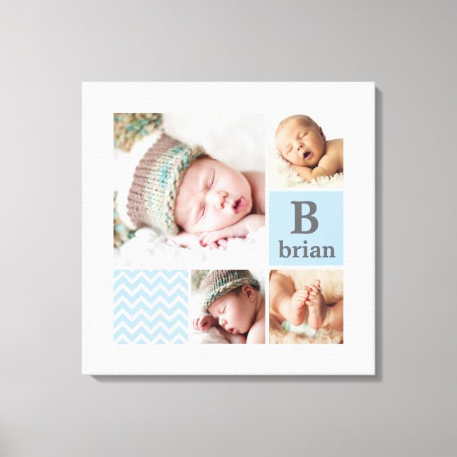 Modern Chevron Blue Personalized Photo Template Canvas Print (Front)