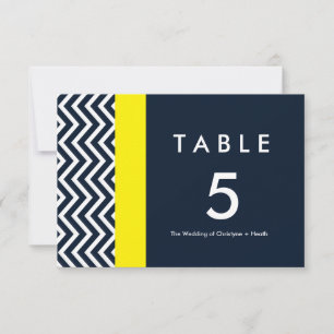 Modern Chevron Blue & Yellow Table Number Card
