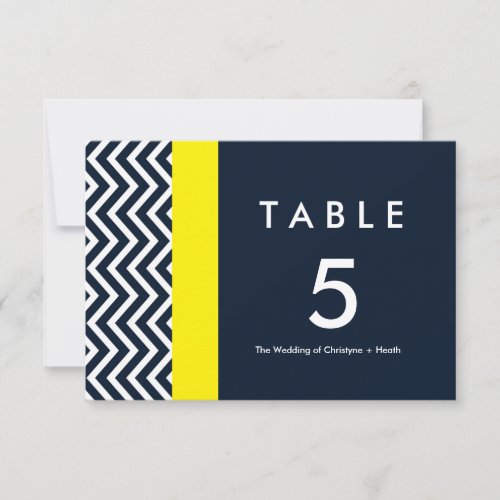 Modern Chevron Blue  Yellow Table Number Card