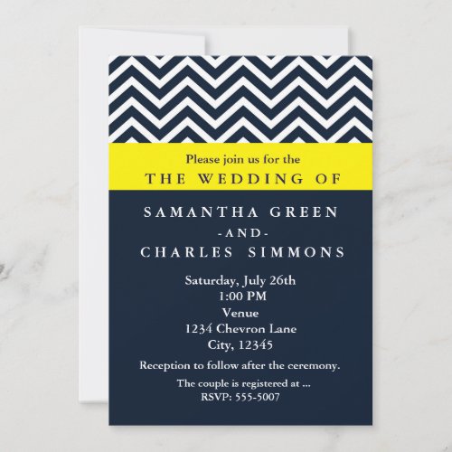 Modern Chevron  Blue  Yellow Wedding Invitations