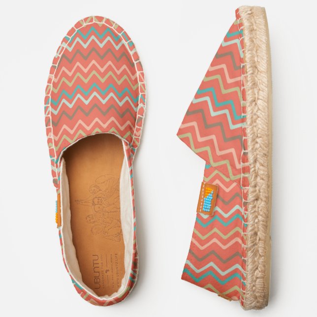 Modern Chevron Chic Salmon Pink Taupe Pattern Espadrilles (Side)