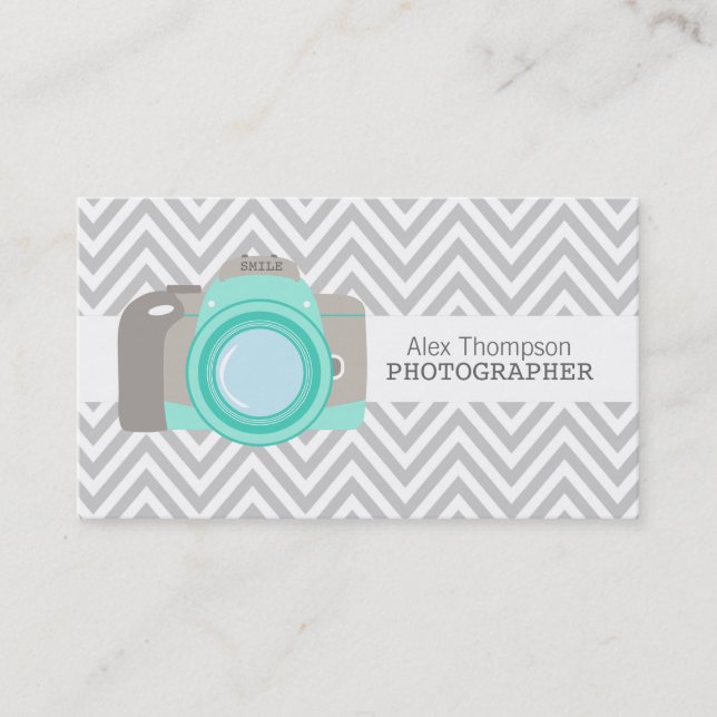 Modern Chevron DSLR Camera Photographer Business Business Card (Front)