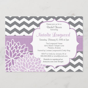 Modern Chevron Floral baby or bridal shower purple Invitation