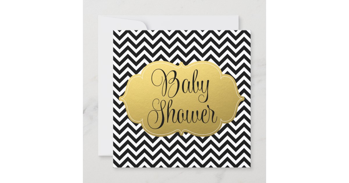Modern Chevron Gold Black Baby Shower Invitation Zazzle