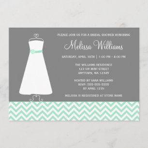 Modern Chevron Gown Mint Gray Bridal Shower Invitation