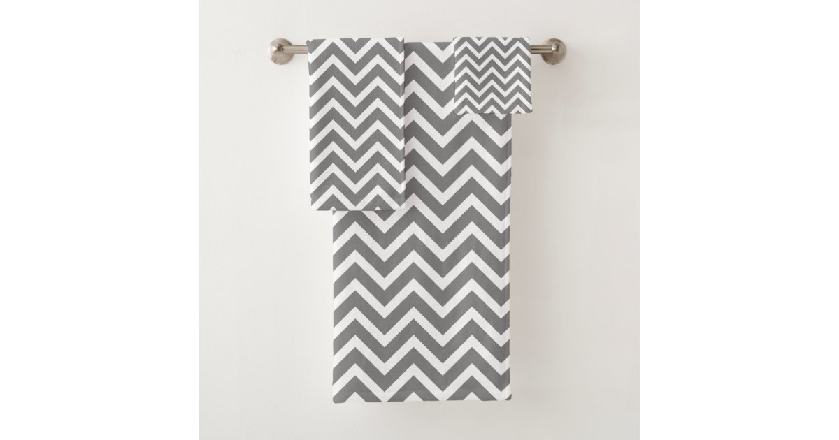 Modern Chevron Gray Grey White Geometric Bath Towel Set | Zazzle