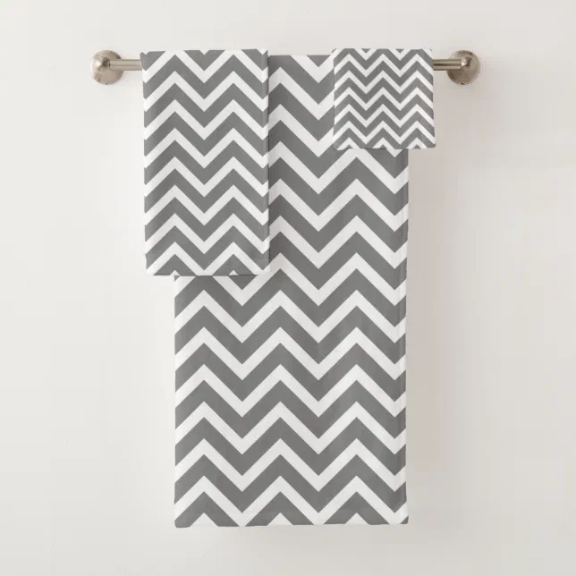 Modern Chevron Gray Grey White Geometric Bath Towel Set | Zazzle