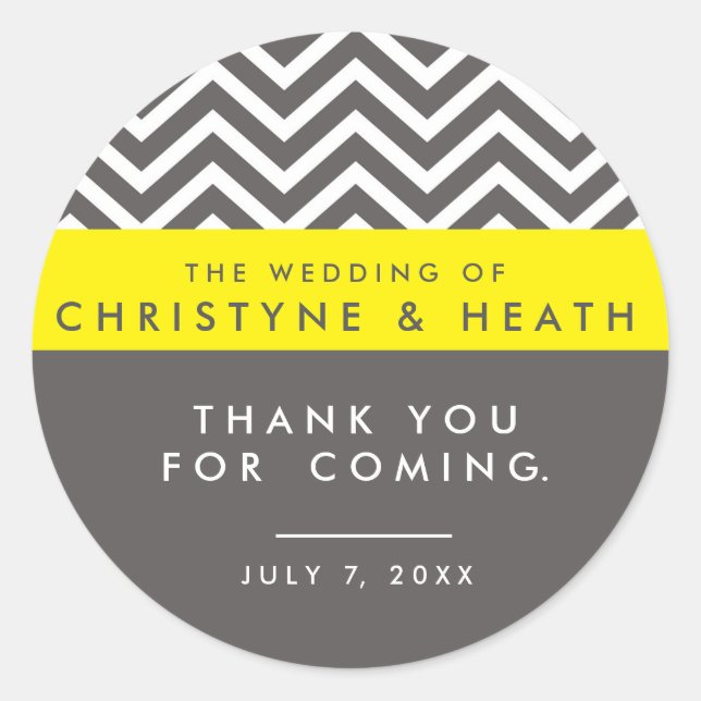 Modern Chevron Gray & Yellow White Party Sticker (Front)