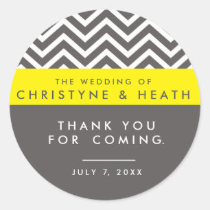 Modern Chevron Gray & Yellow White Party Sticker