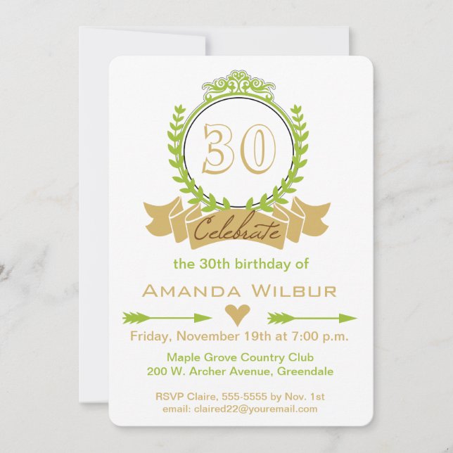 Modern Chevron Green Tan Birthday Invitation (Front)