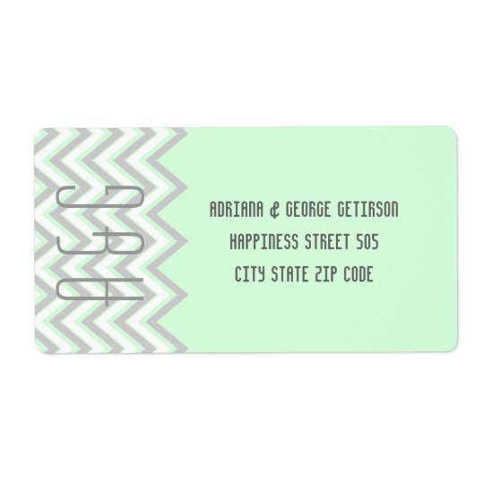 Modern chevron grey, mint green wedding label Zazzle