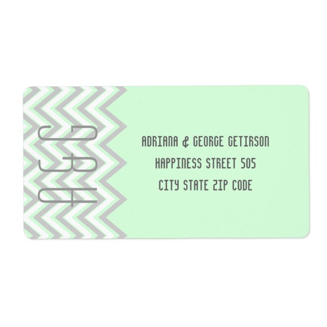 Modern chevron grey, mint green wedding label (Front)