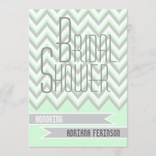 Modern chevron grey, mint wedding bridal shower invitation
