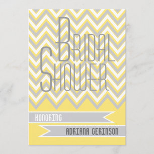 Modern chevron grey, yellow wedding bridal shower invitation