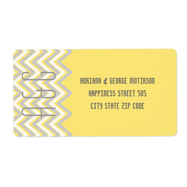Modern chevron grey, yellow wedding label (Front)