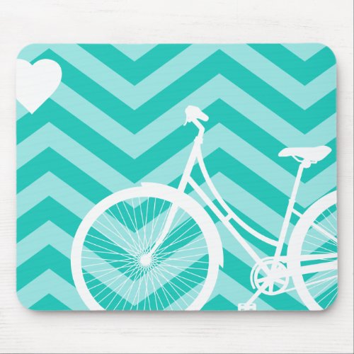 Modern Chevron Heart and Bicycle Mousepad