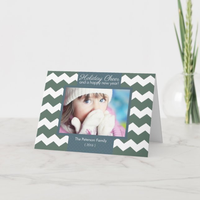 Modern Chevron Holiday Cheer Folded Christmas Card (Front)