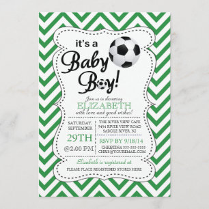 Modern Chevron It's a Baby Boy Soccer Baby Shower Invitation