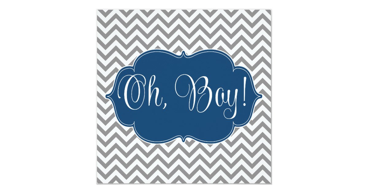 Modern Chevron Navy Blue Gray Boy Baby Shower Card Zazzle