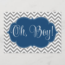 Modern Chevron Navy Blue Gray Boy Baby Shower Invitation