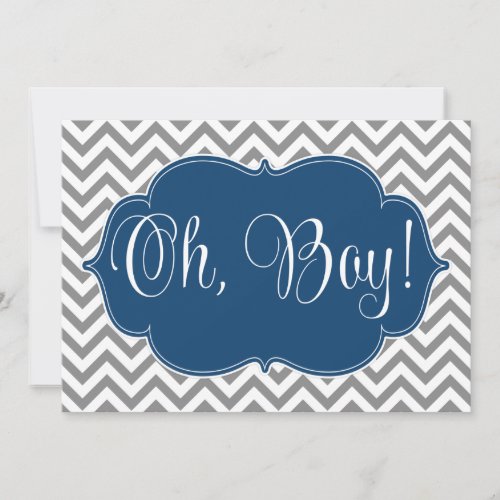 Modern Chevron Navy Blue Gray Boy Baby Shower Personalized Announcement